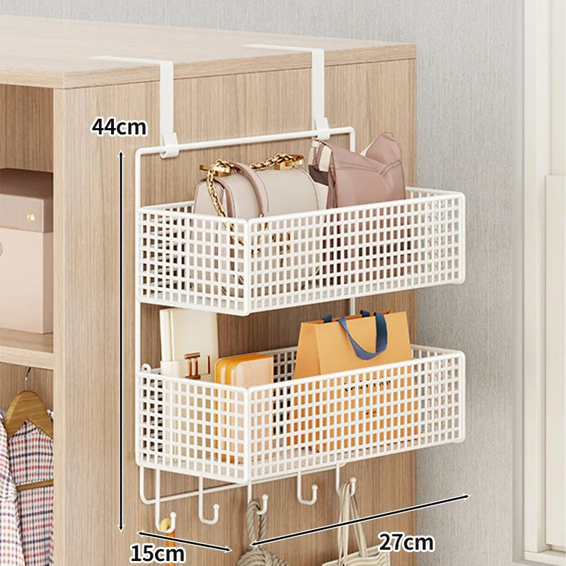 Over-The-Door Storage Organizer Mesh Baskets & 5 Hooks