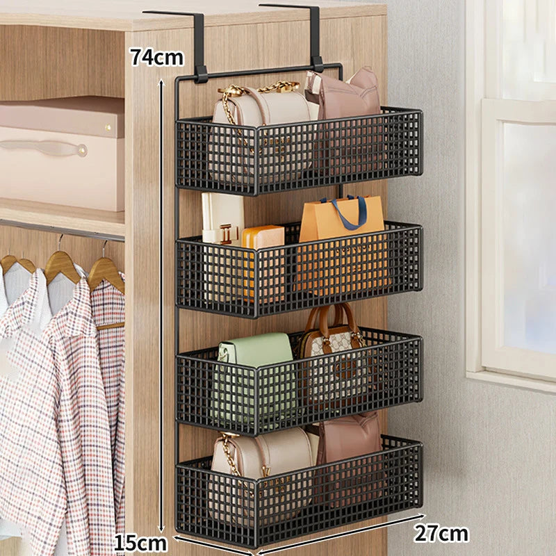 Over-The-Door Storage Organizer Mesh Baskets & 5 Hooks
