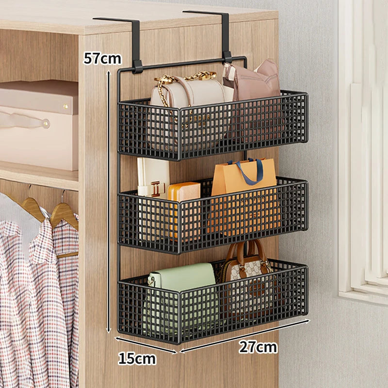 Over-The-Door Storage Organizer Mesh Baskets & 5 Hooks