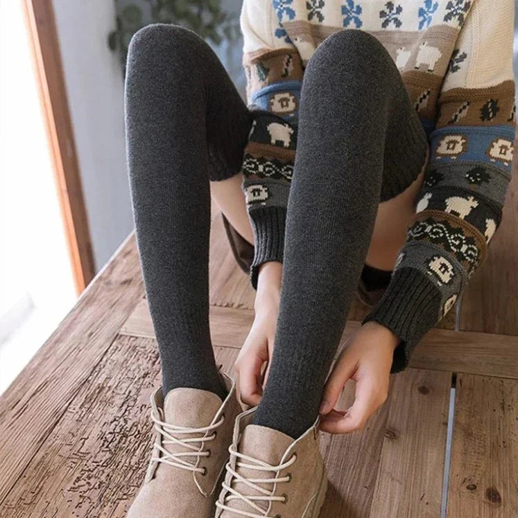 Over-The-Knee Socks Cable Knit Cotton Blend Non-Slip