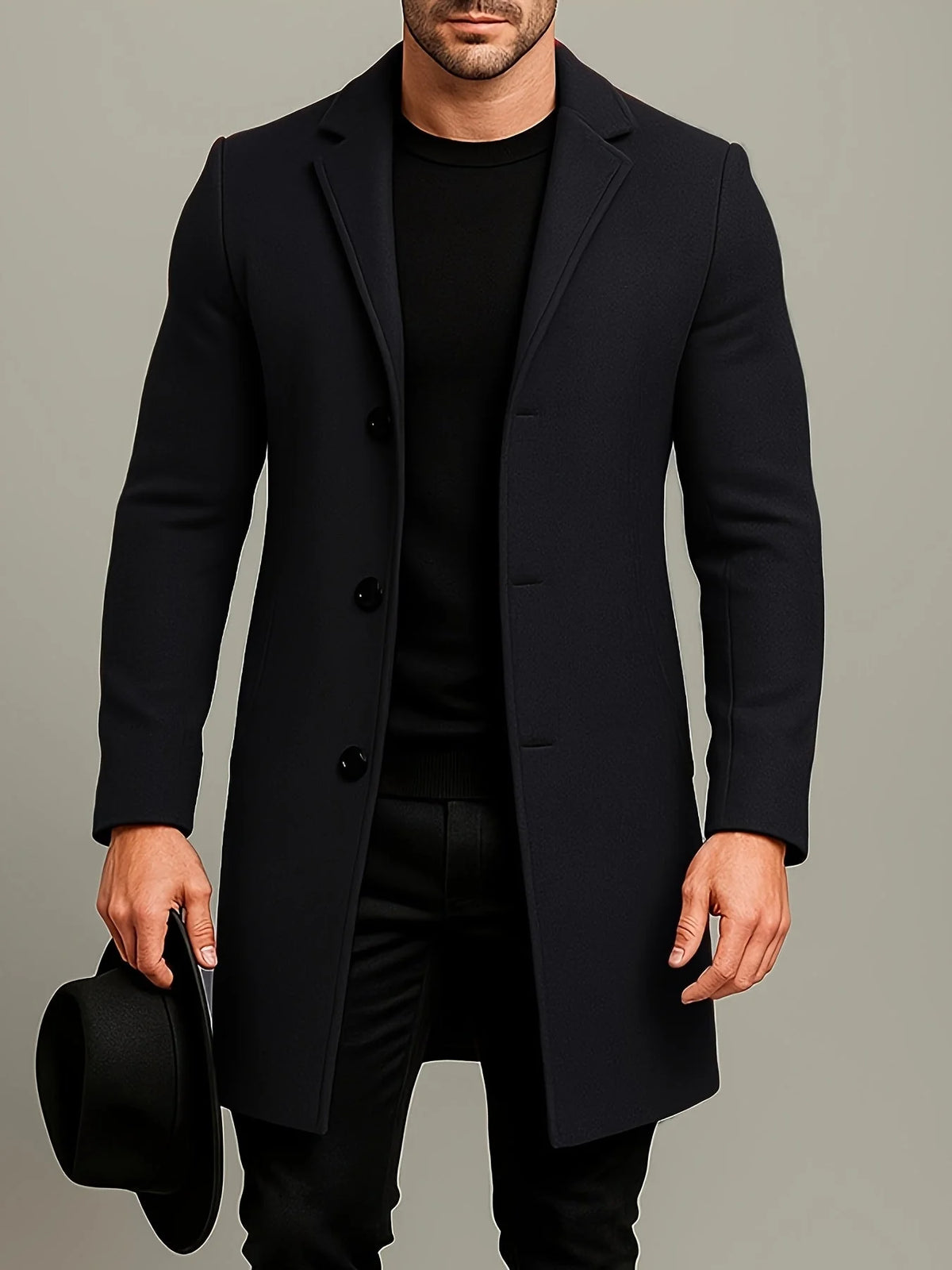 Overcoat Mid-Length Fully Lined Button Front