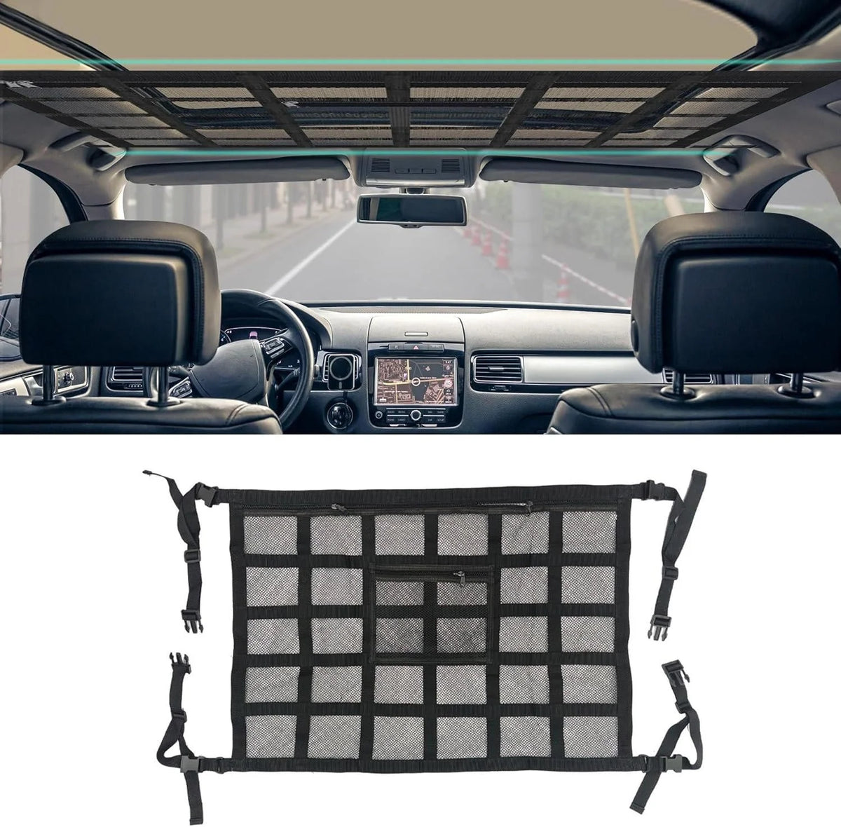 Overhead Cargo Net Double-Layer Mesh Zipper Closure
