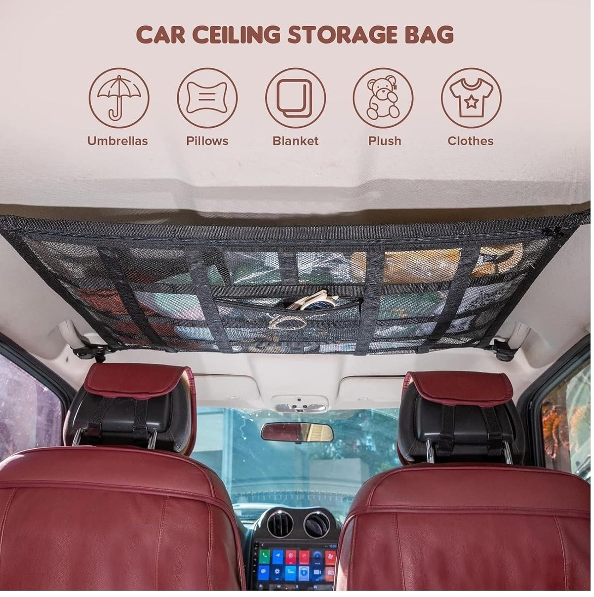 Overhead Cargo Net Double-Layer Mesh Zipper Closure