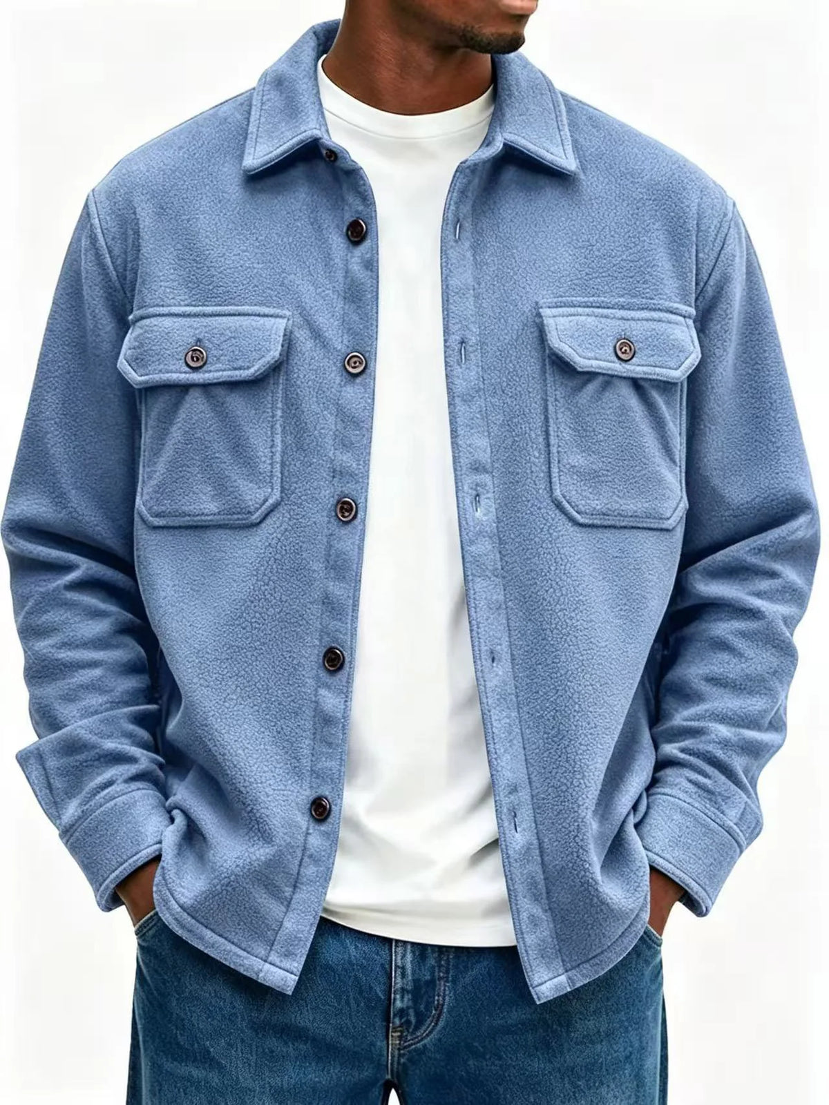 Overshirt Soft Fleece Relaxed Fit Snap-Button Front