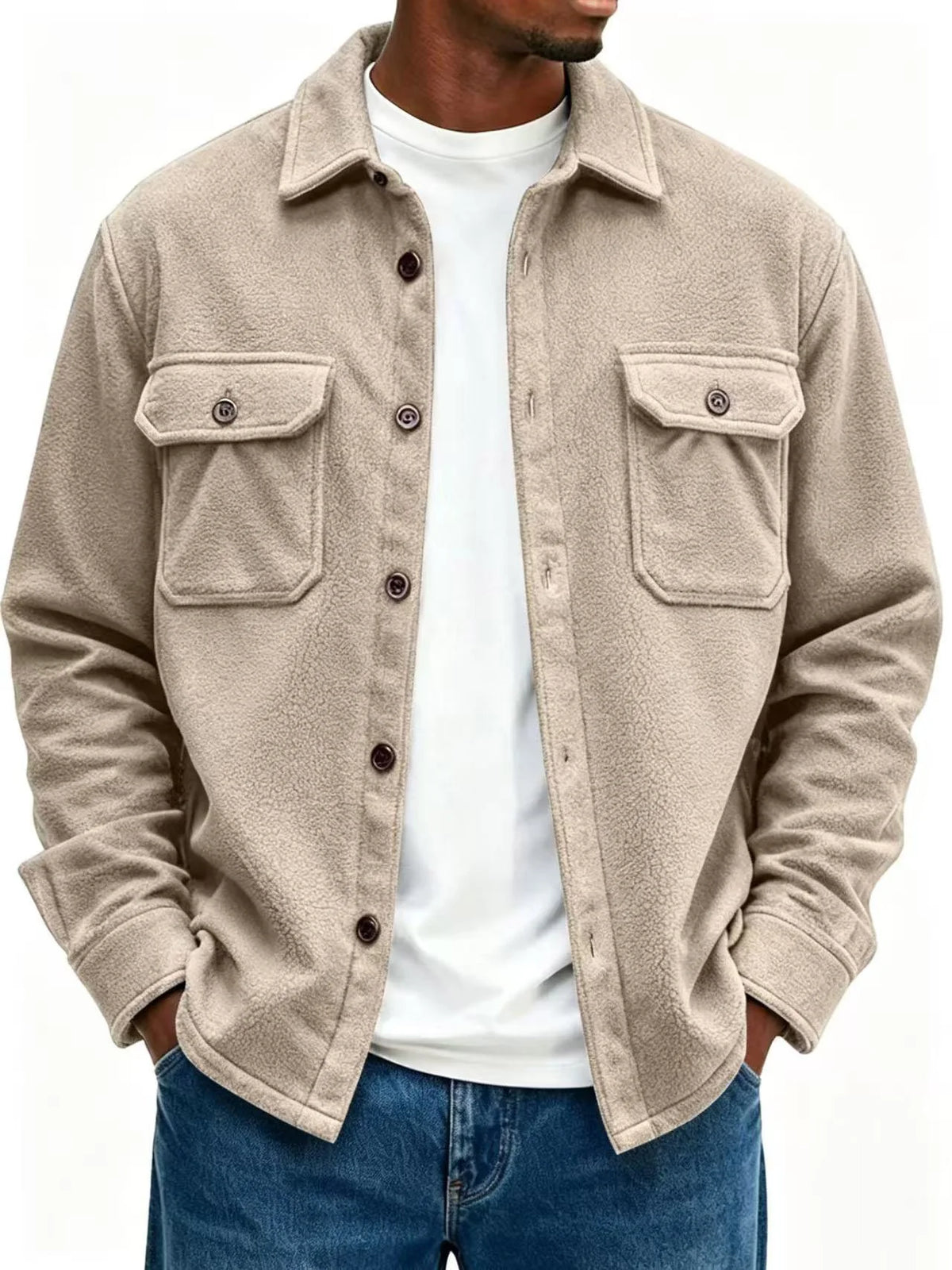 Overshirt Soft Fleece Relaxed Fit Snap-Button Front