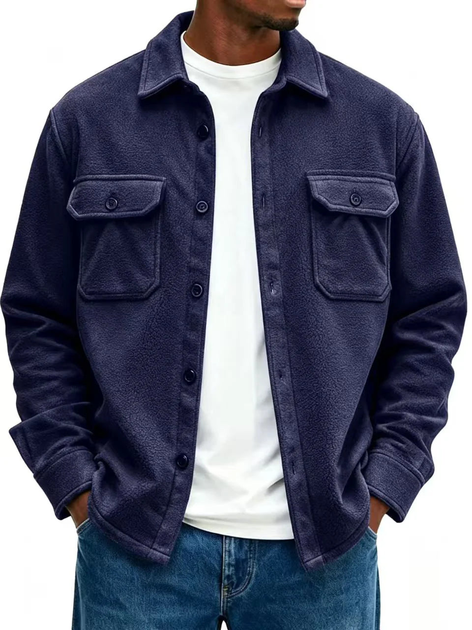 Overshirt Soft Fleece Relaxed Fit Snap-Button Front