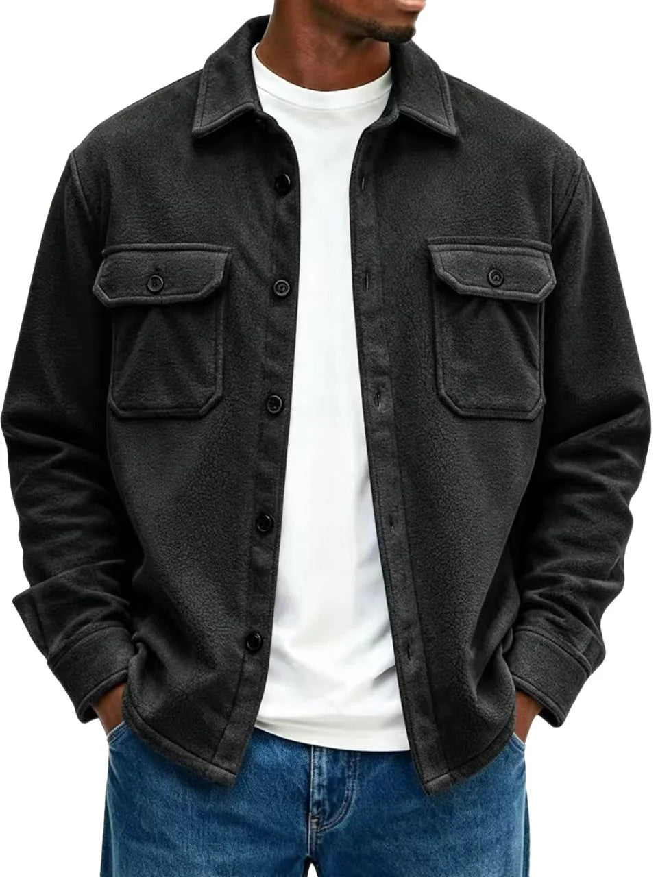 Overshirt Soft Fleece Relaxed Fit Snap-Button Front