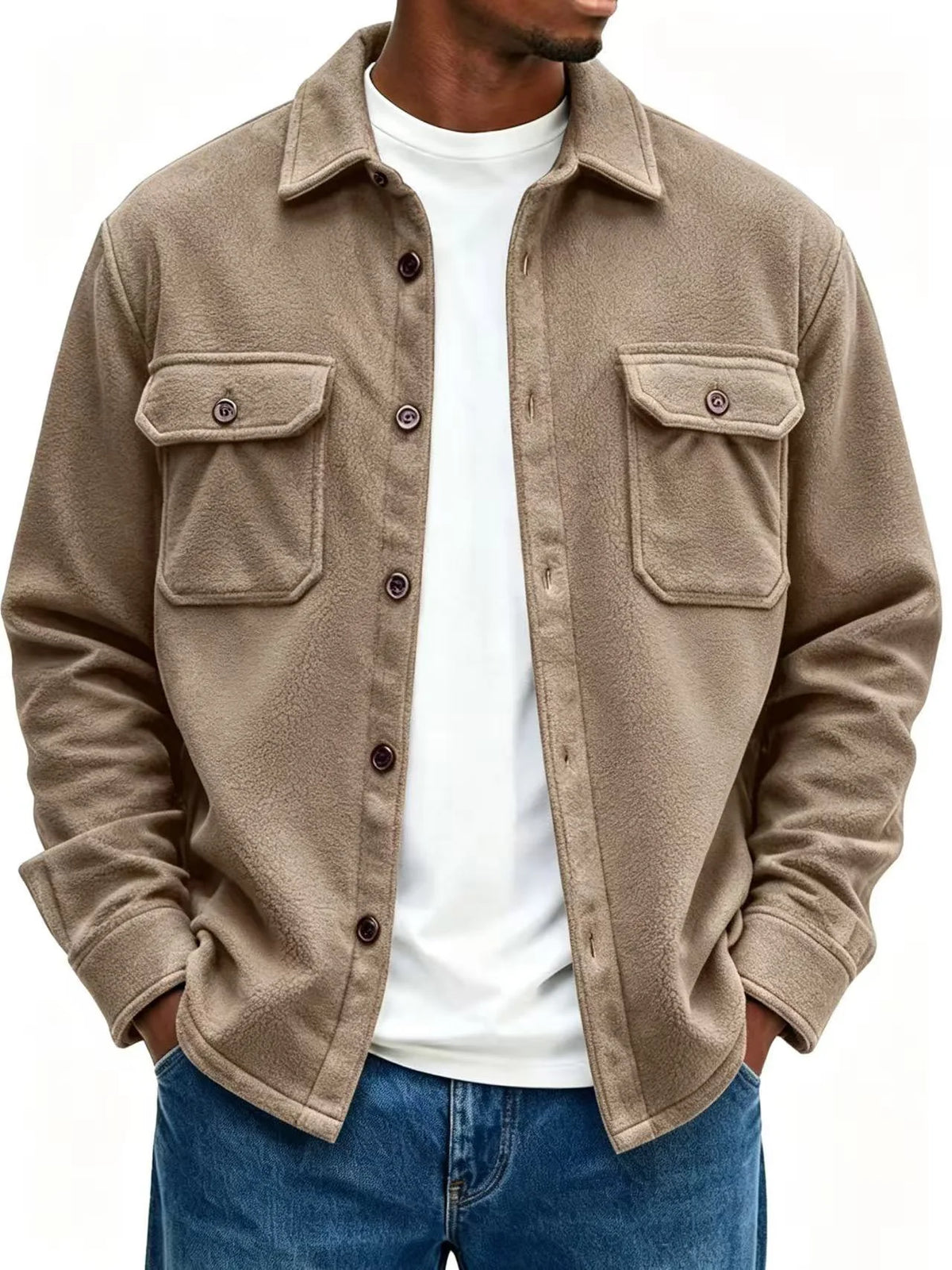 Overshirt Soft Fleece Relaxed Fit Snap-Button Front