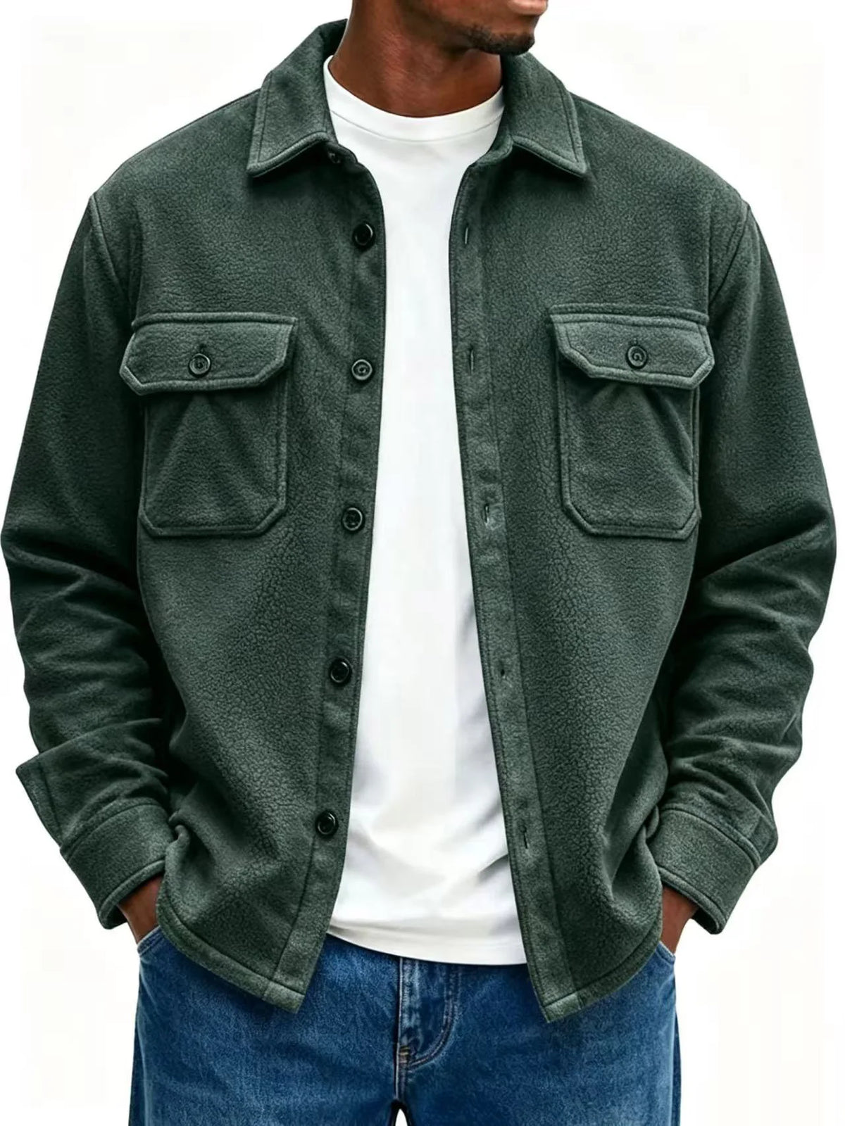 Overshirt Soft Fleece Relaxed Fit Snap-Button Front