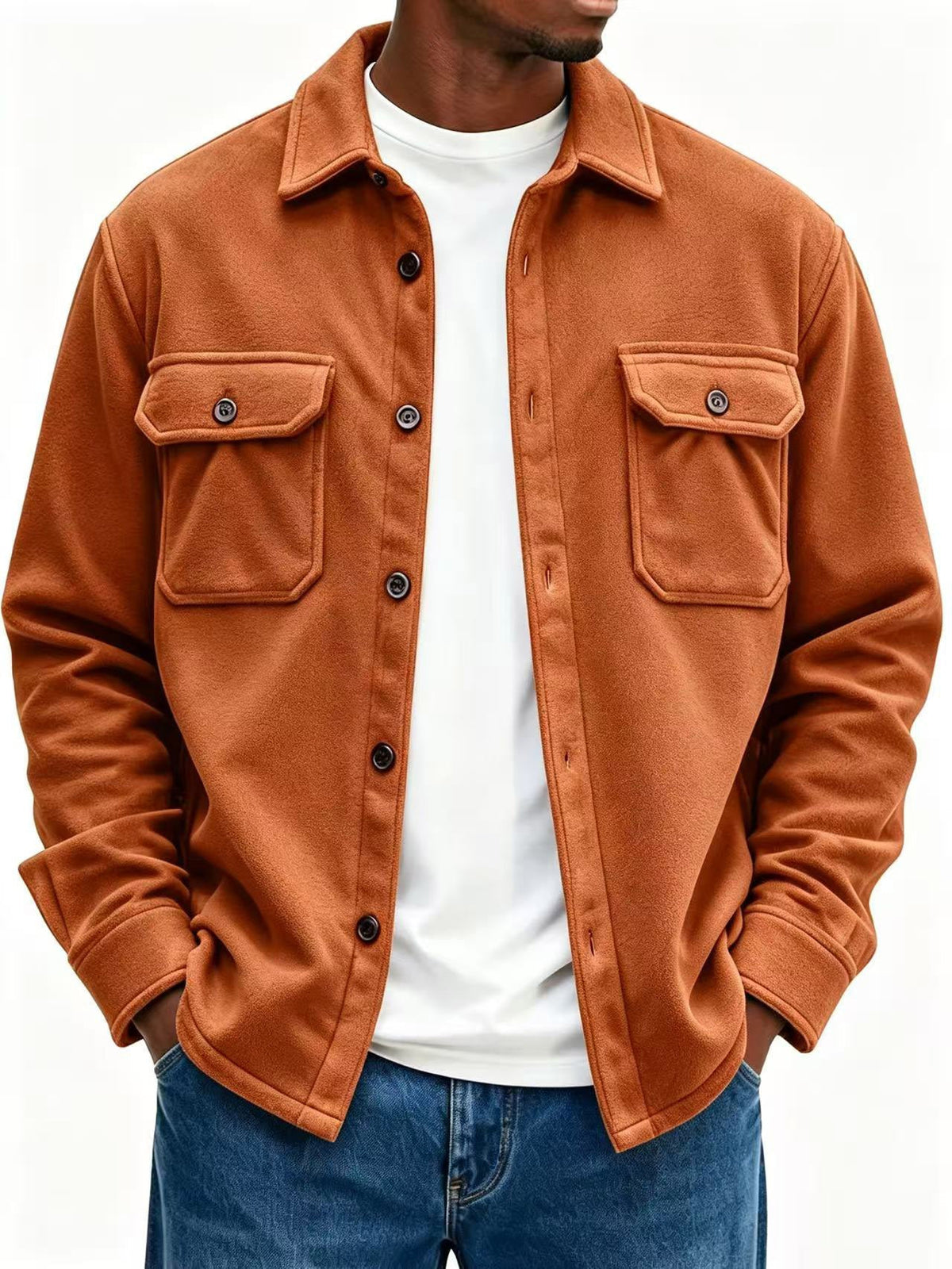 Overshirt Soft Fleece Relaxed Fit Snap-Button Front