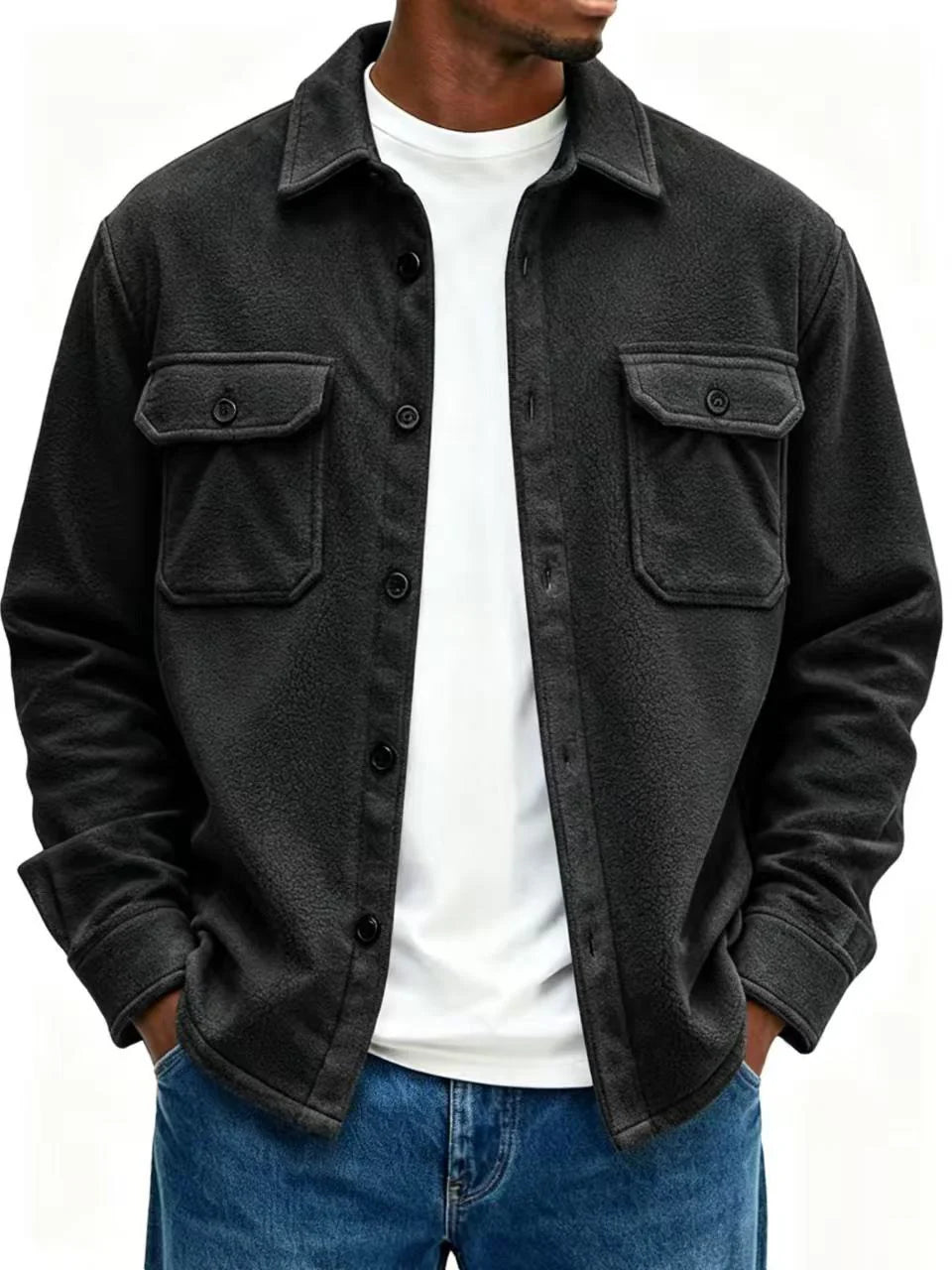 Overshirt Soft Fleece Relaxed Fit Snap-Button Front