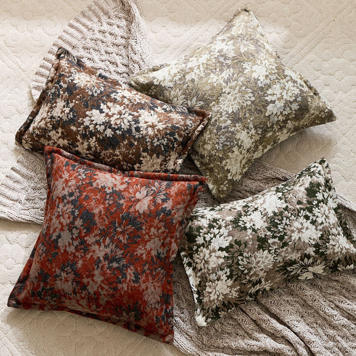 Oversized Throw Pillow Cover Jacquard Floral Velvet Hidden Zipper