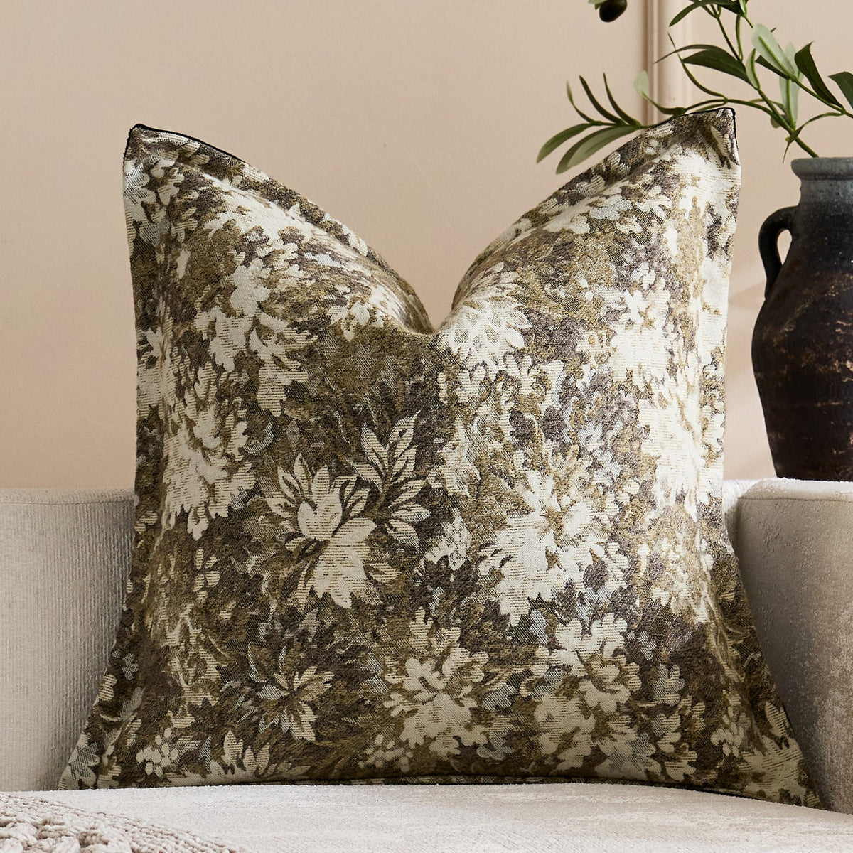 Oversized Throw Pillow Cover Jacquard Floral Velvet Hidden Zipper