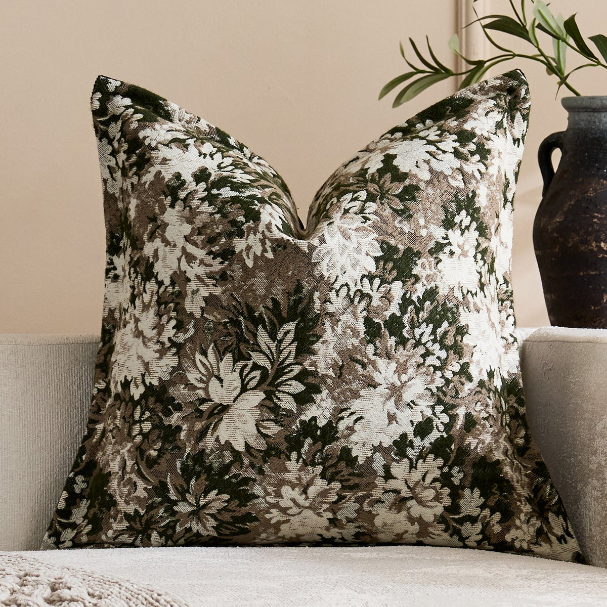 Oversized Throw Pillow Cover Jacquard Floral Velvet Hidden Zipper