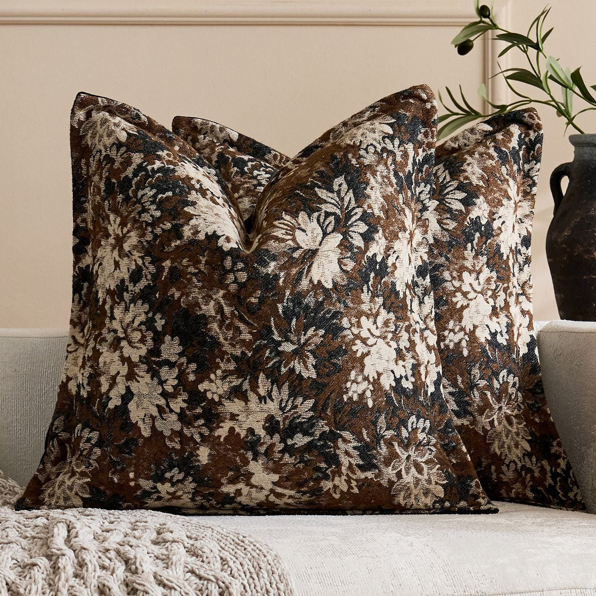 Oversized Throw Pillow Cover Jacquard Floral Velvet Hidden Zipper