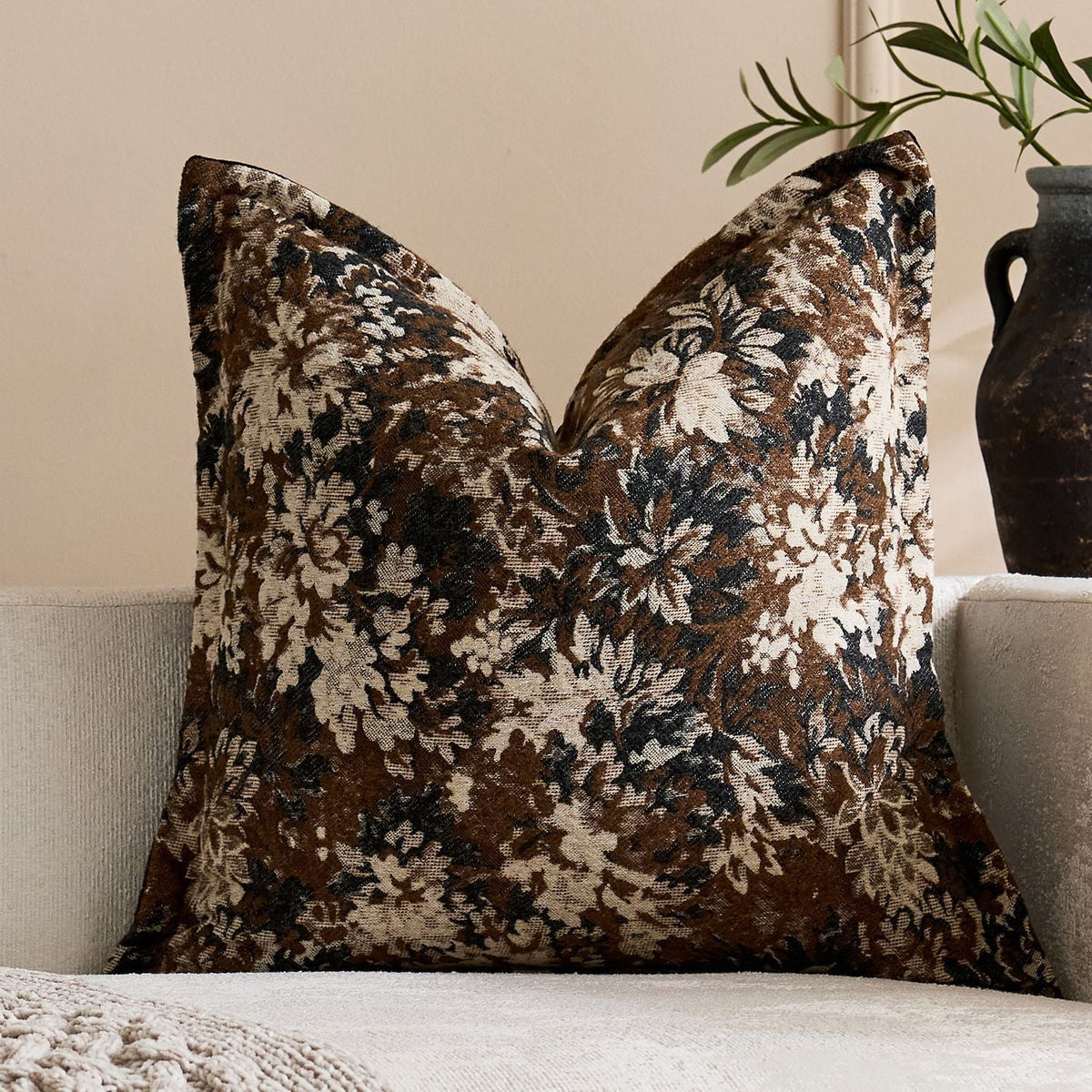 Oversized Throw Pillow Cover Jacquard Floral Velvet Hidden Zipper