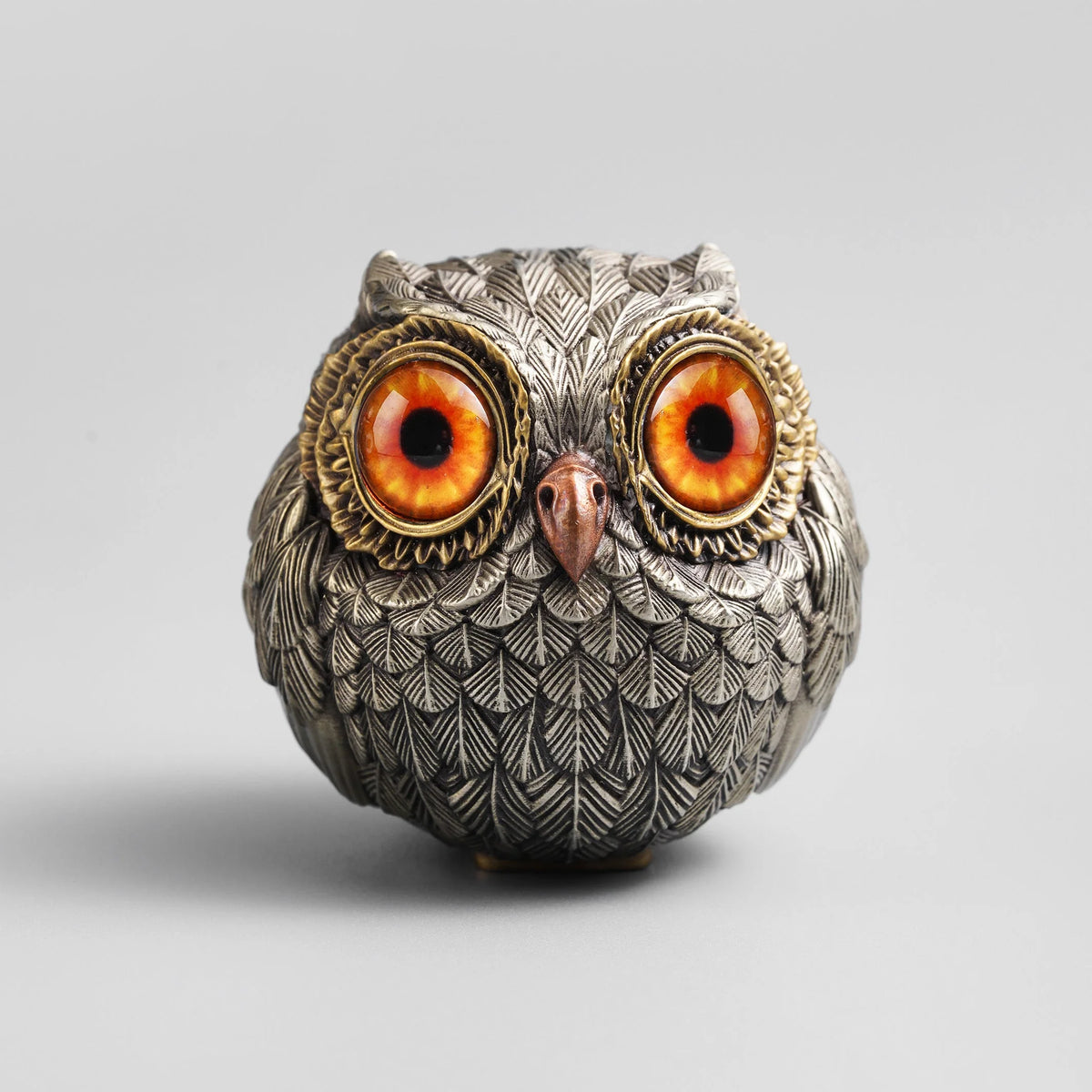 Owl Figurine Bronze Detailed Feather Design Compact Display Decor