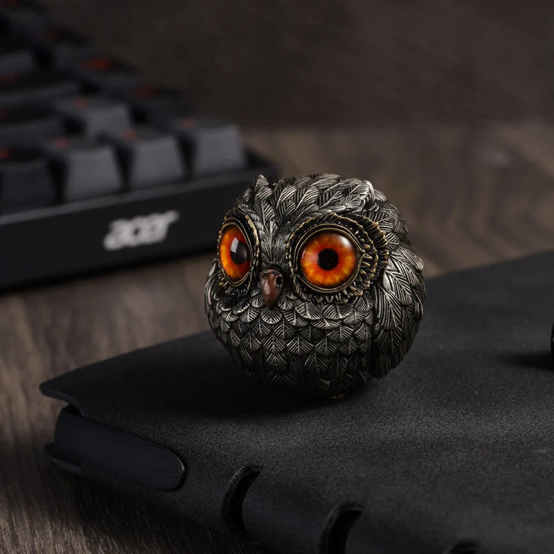 Owl Figurine Bronze Detailed Feather Design Compact Display Decor