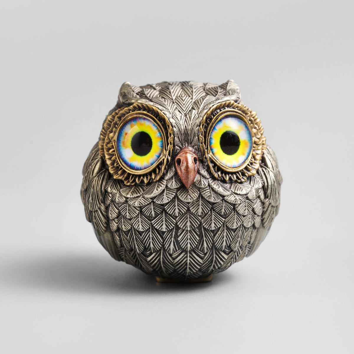 Owl Figurine Bronze Detailed Feather Design Compact Display Decor