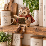 Owl Figurine Reading Design with Glasses & Open Book