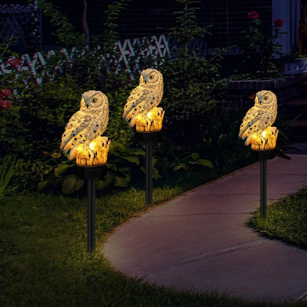 Owl Garden Light Solar Powered IP65 Weather-Resistant Warm White LED