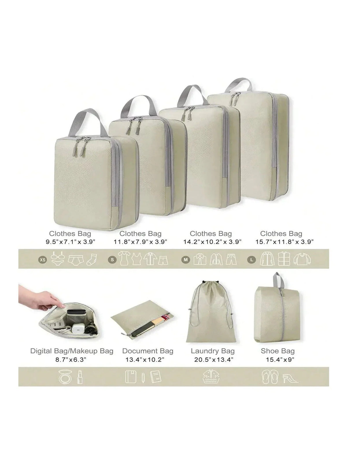 Packing Cubes Compressible Lightweight Set of 8