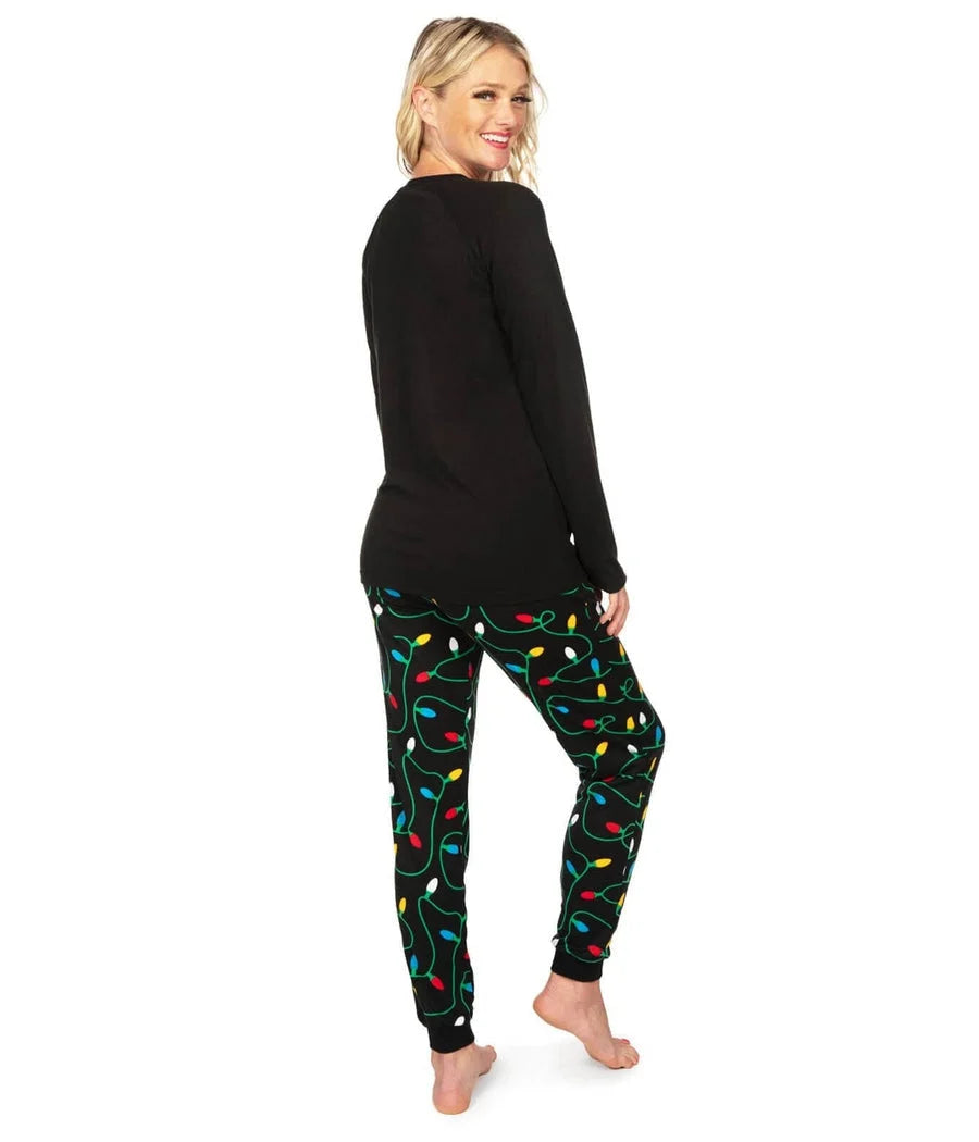 Pajama Set Christmas Lights Print Stretch Two-Piece
