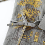 Pajama Set Pure Cotton Kimono Style Watercolor Print