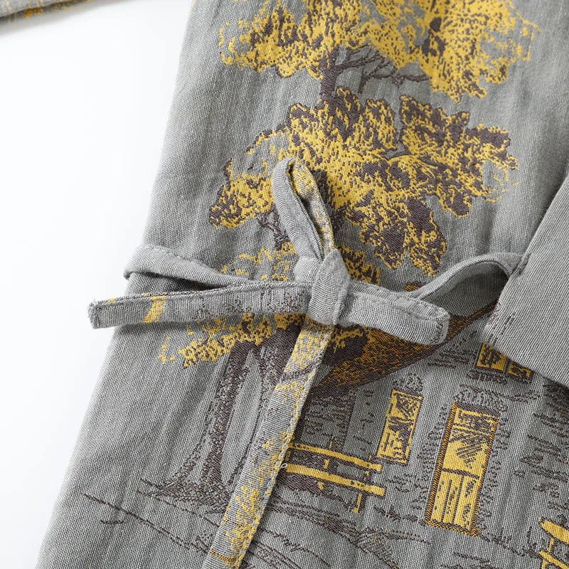 Pajama Set Pure Cotton Kimono Style Watercolor Print