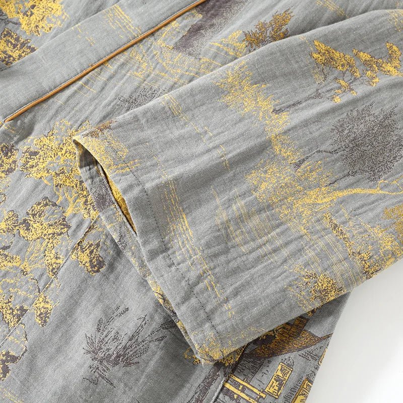 Pajama Set Pure Cotton Kimono Style Watercolor Print