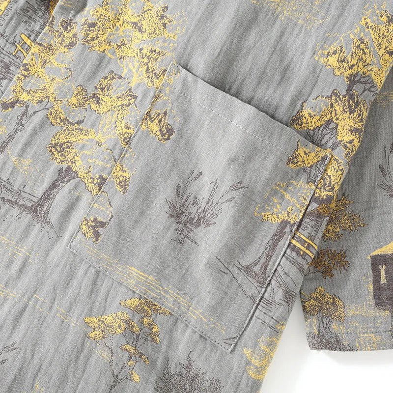 Pajama Set Pure Cotton Kimono Style Watercolor Print