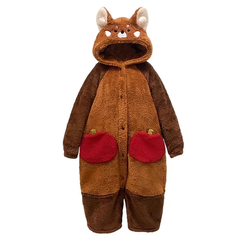 Pajama Set Red Panda Hooded Robe Removable Tail