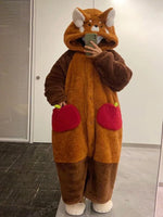 Pajama Set Red Panda Hooded Robe Removable Tail
