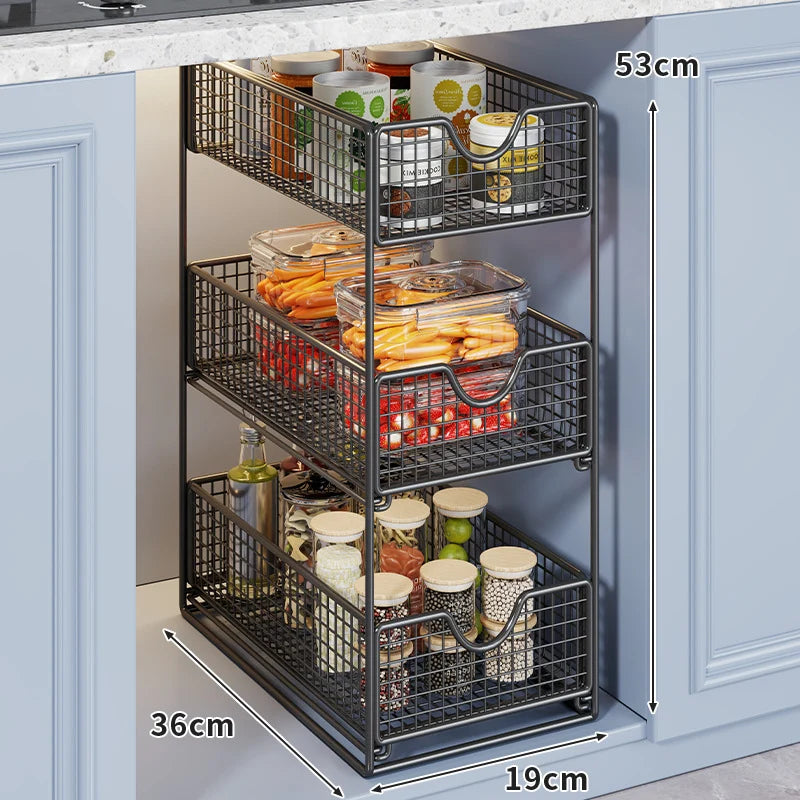 Pantry Basket Organizer Slide-Out Wire Drawers