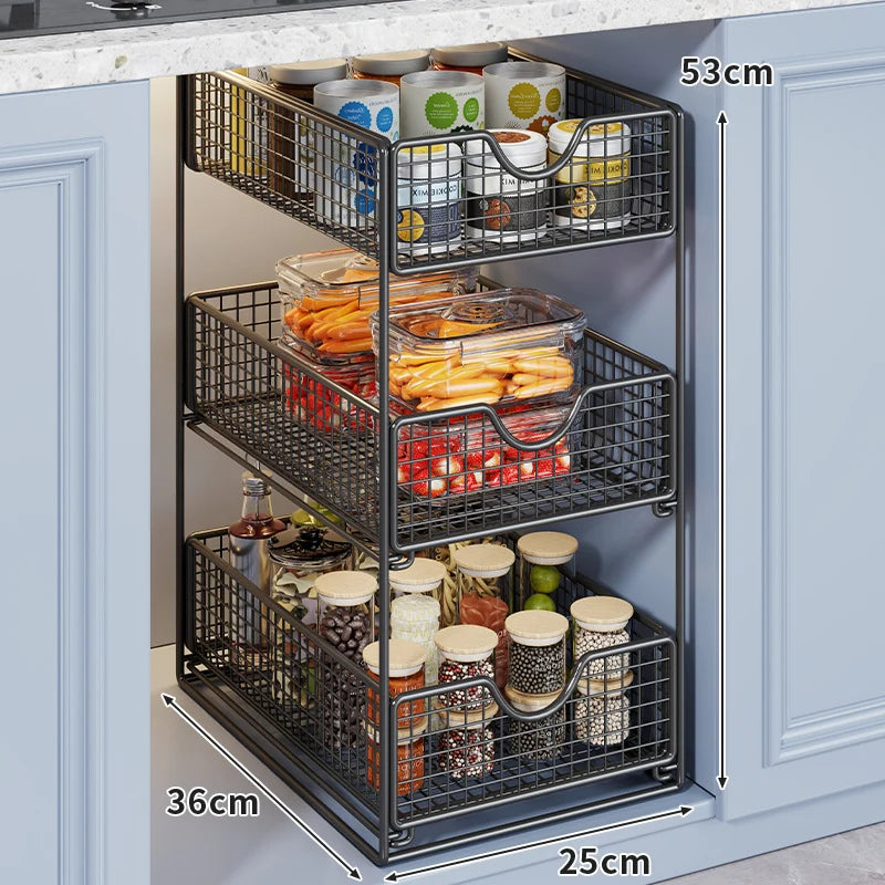 Pantry Basket Organizer Slide-Out Wire Drawers