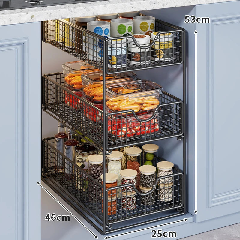 Pantry Basket Organizer Slide-Out Wire Drawers