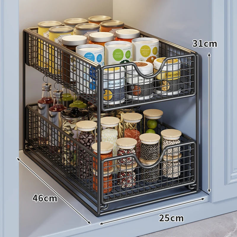 Pantry Basket Organizer Slide-Out Wire Drawers