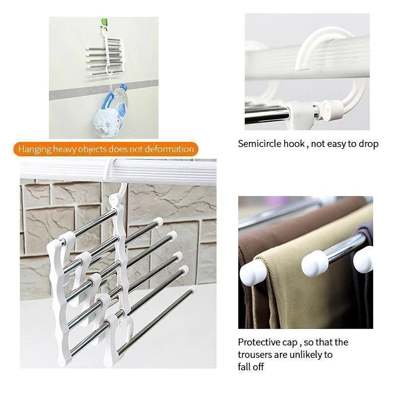 Pants Hanger Collapsible Holds 5 Pairs Non-Slip Caps