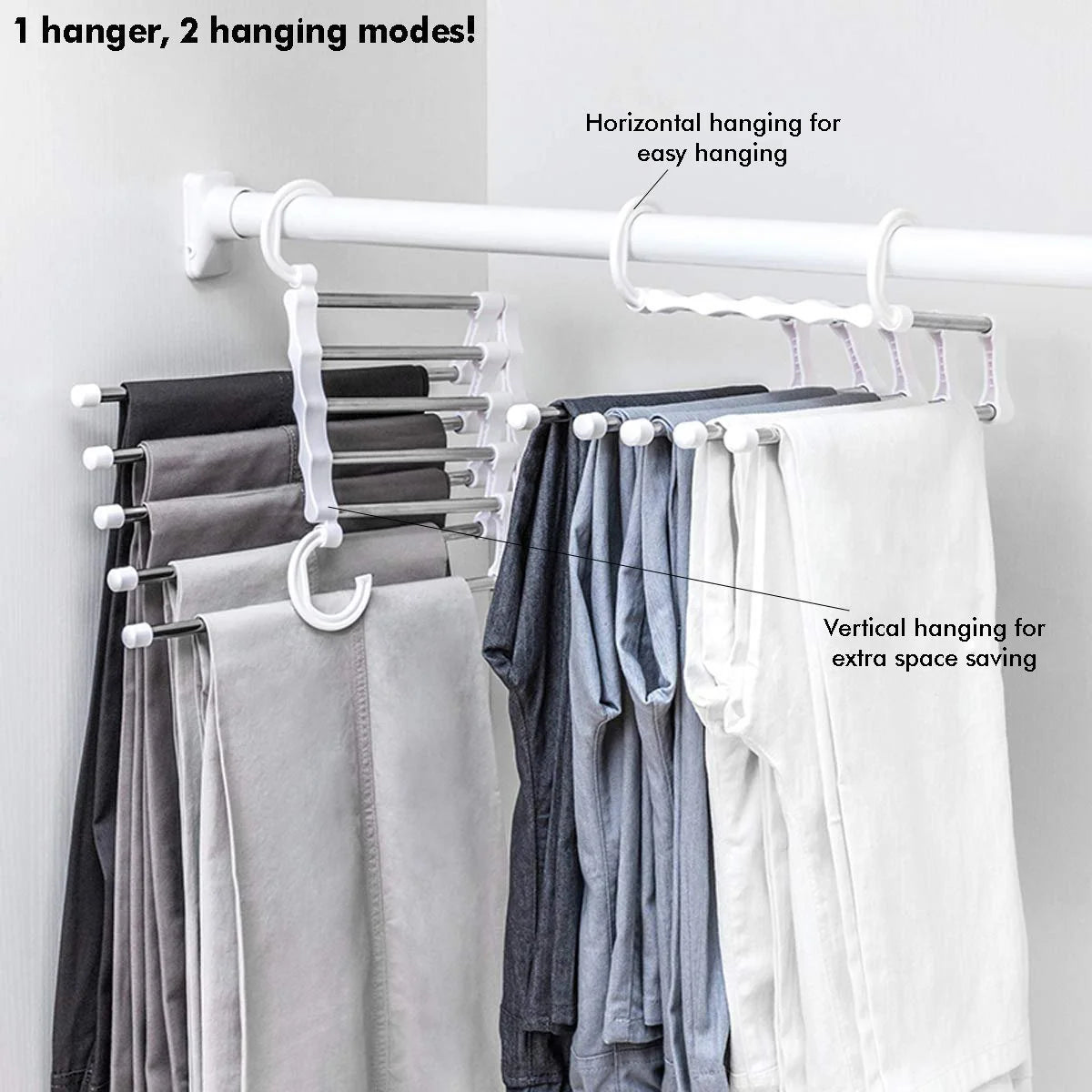 Pants Hanger Foldable Space-Saving Fits 5 Pairs