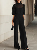 Pants Set Three-Piece Sheer Chiffon Blouse Wide-Leg Pants