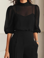 Pants Set Three-Piece Sheer Chiffon Blouse Wide-Leg Pants