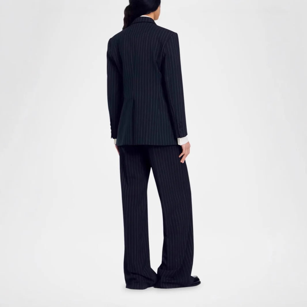 Pantsuit Wool Blend Pinstripe Wide-Leg Trousers