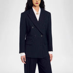 Pantsuit Wool Blend Pinstripe Wide-Leg Trousers