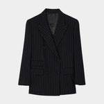 Pantsuit Wool Blend Pinstripe Wide-Leg Trousers