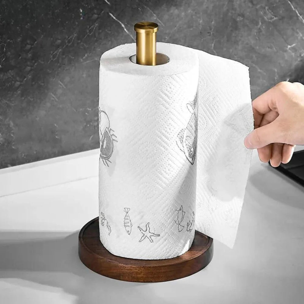 Paper Towel Holder Solid Walnut Wood Stainless Steel Base Minimalist Design