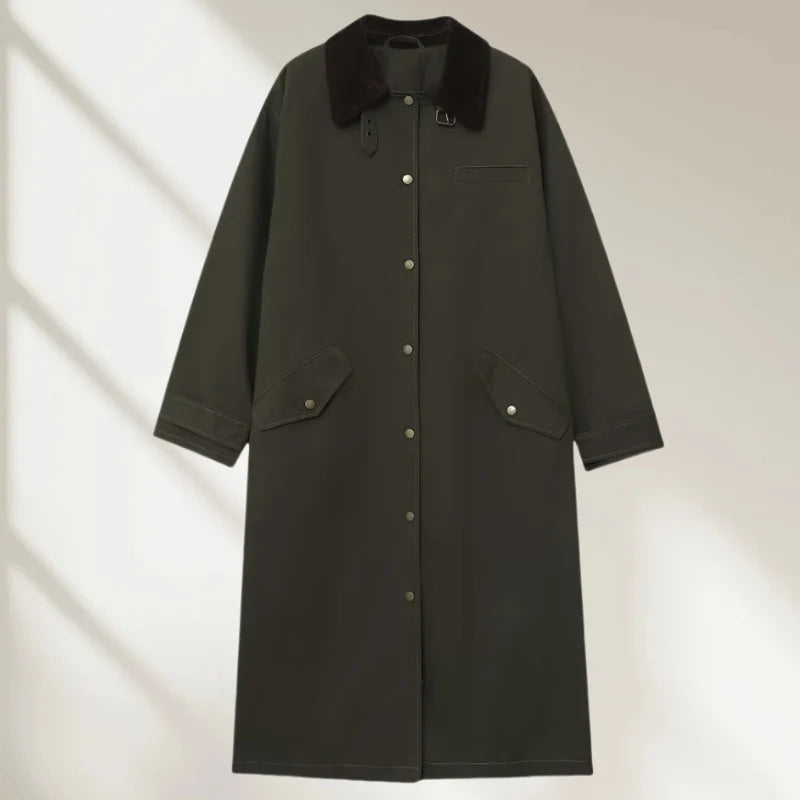 Parka Coat Water-Repellent Corduroy Collar Snap-Button Front