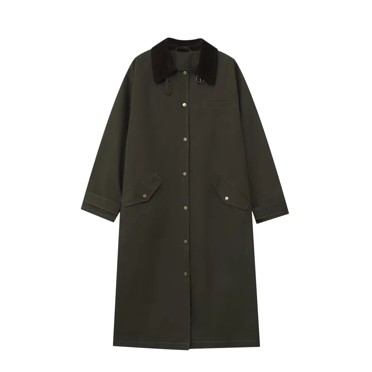 Parka Coat Water-Repellent Corduroy Collar Snap-Button Front