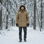 Parka Jacket Windproof Fleece Lined Removable Hood