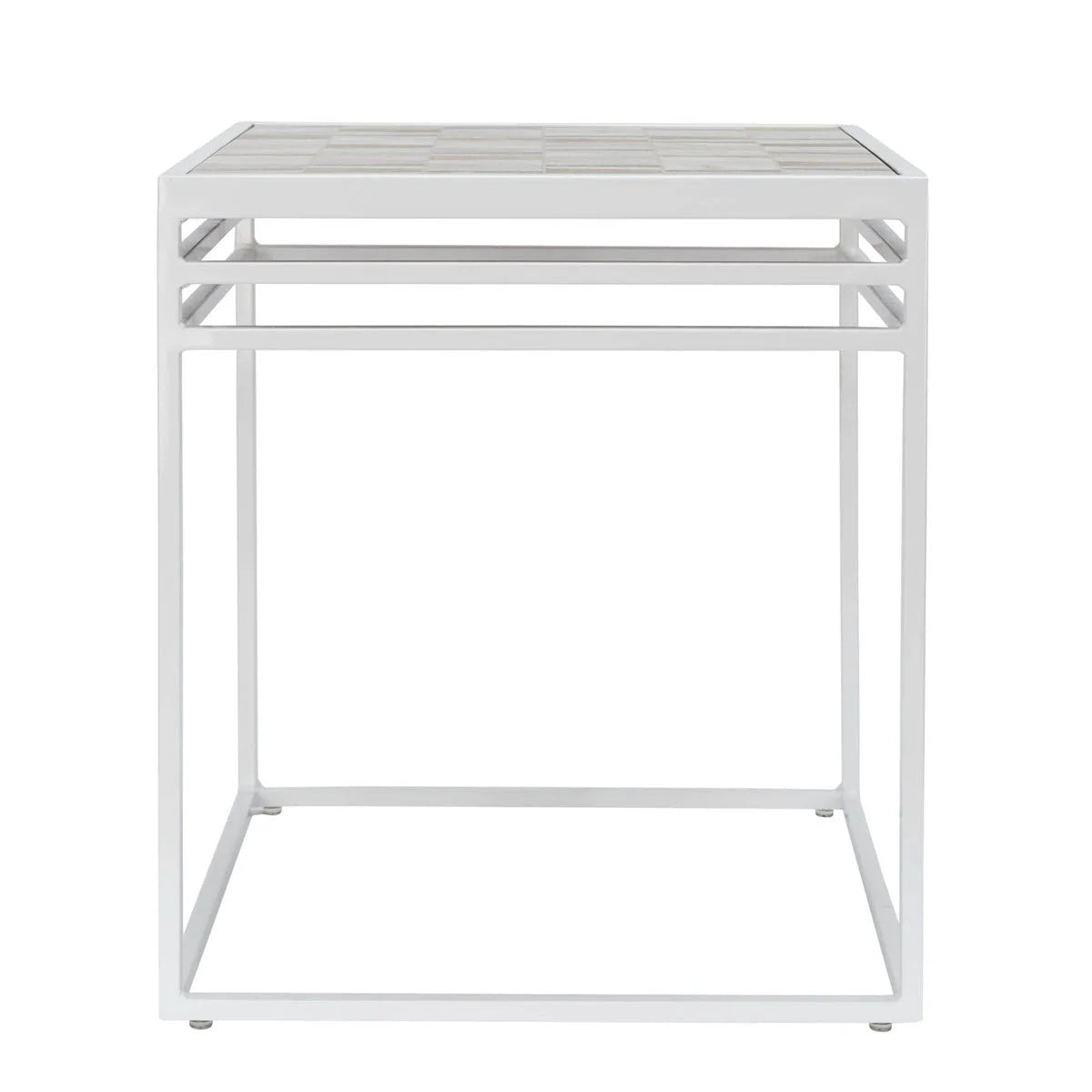 Patio Side Table Ceramic Mosaic Tile Top Steel Frame UV-Resistant Finish