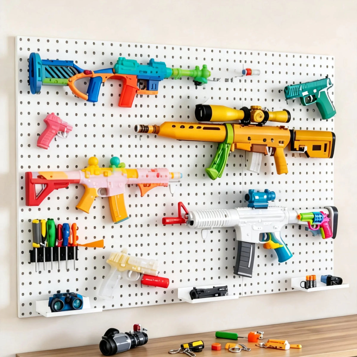 Pegboard Organizer Wall-Mounted Modular With 10 Hooks